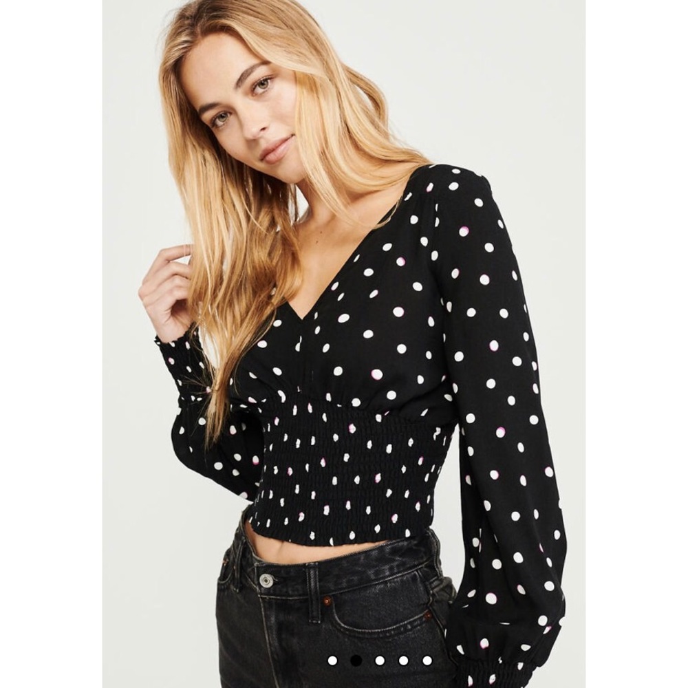 AF Smocked Waist Black Dot Blouse